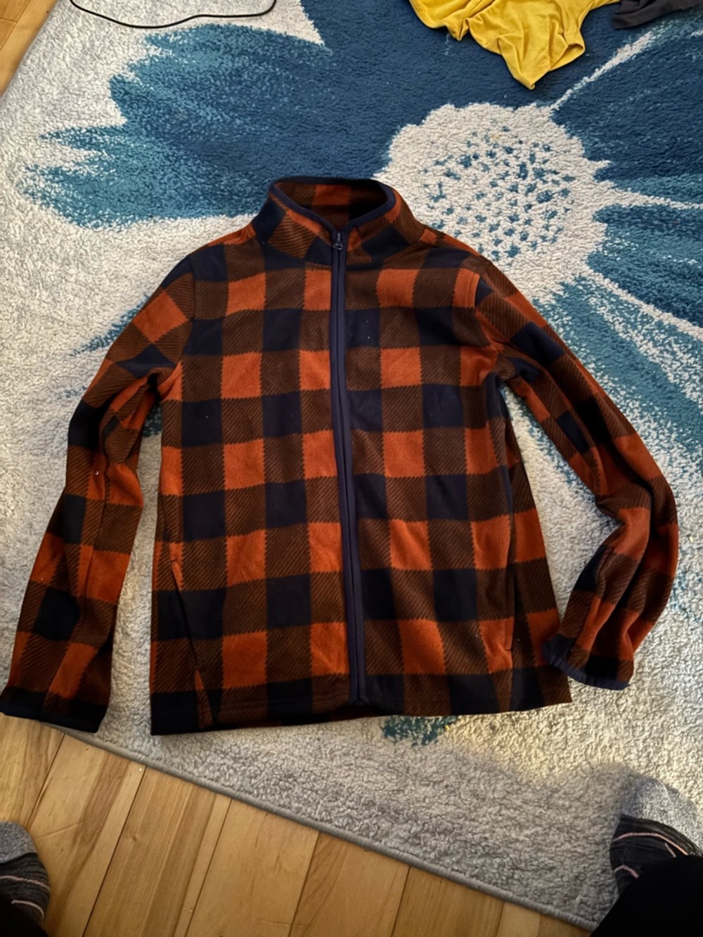 OshKosh B'gosh Orange and Navy Check Zip-Up Fleece Hoodie